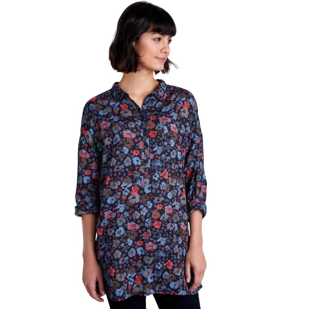Seasalt Cornwall Polpeor Shirt UK 12 Floral 100% Cotton Tunic Blouse Navy Multi